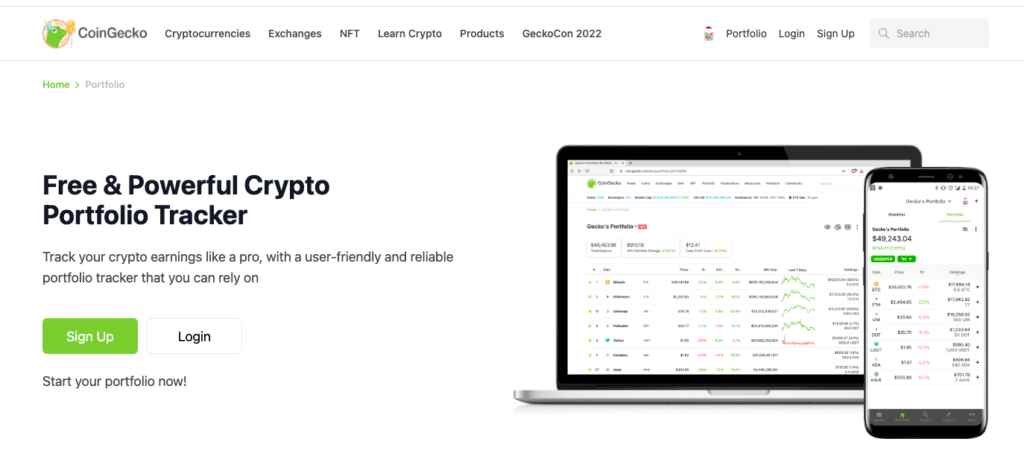 CoinGecko crypto portfolio tracker apps