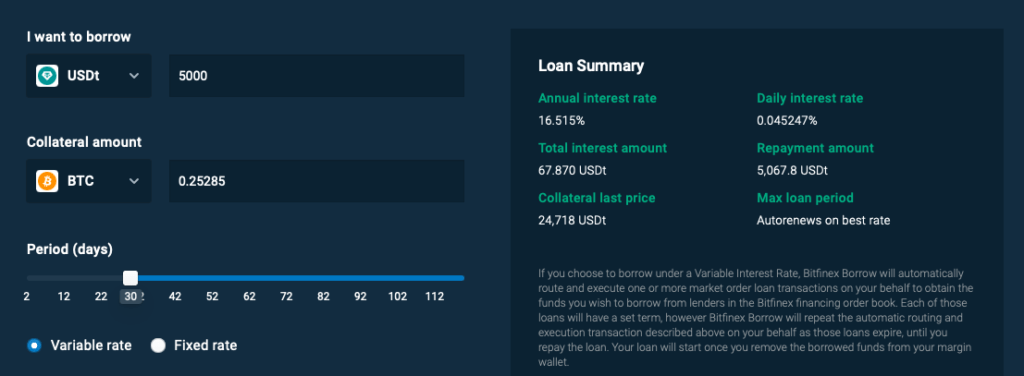 Bitfinex borrow feature