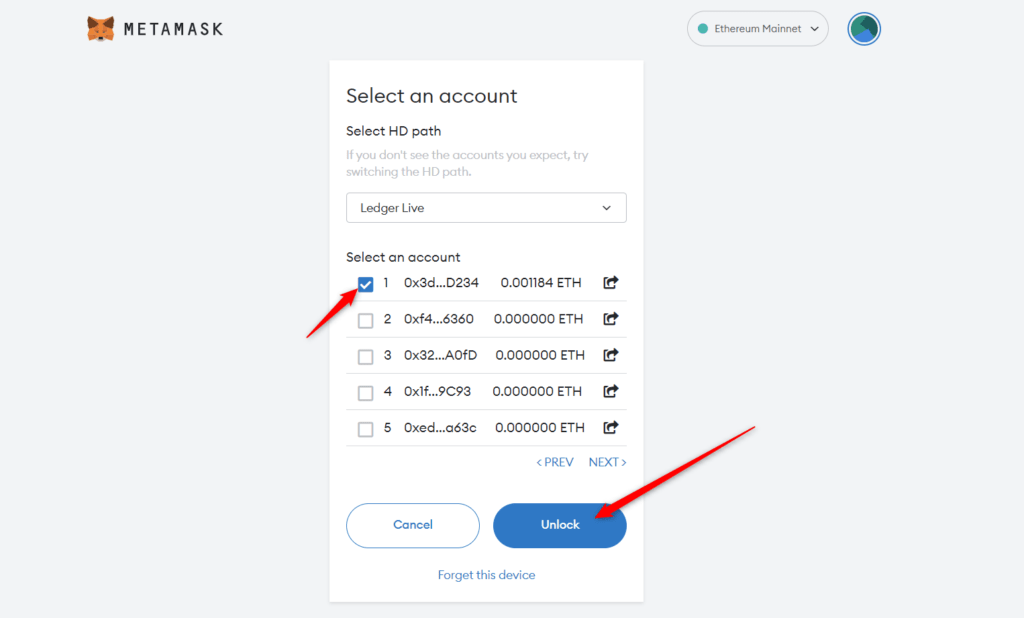 select your ledger address