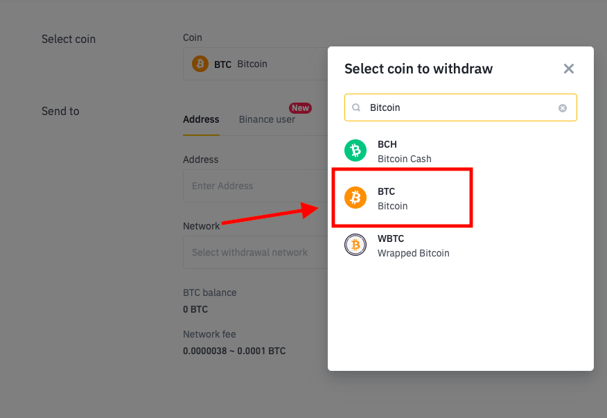 how to send bitcoin from binance to another wallet address