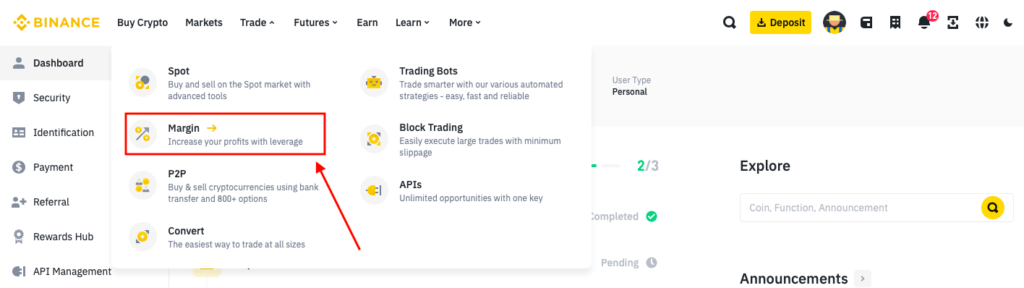 Binance margin account
