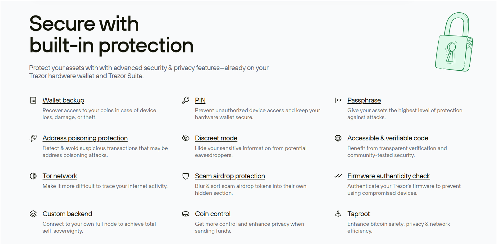 Trezor wallet security and privacy features