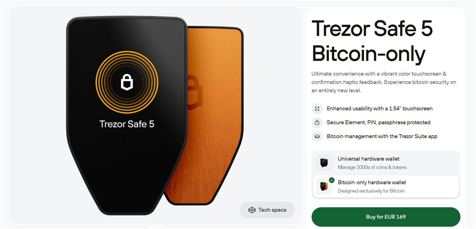 Trezor Safe 5 Bitcoin only wallet