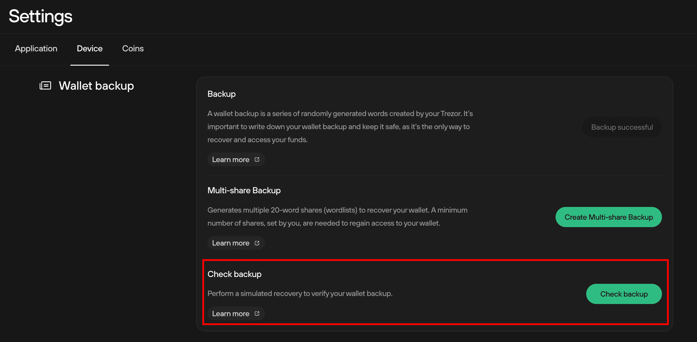 backup options Trezor