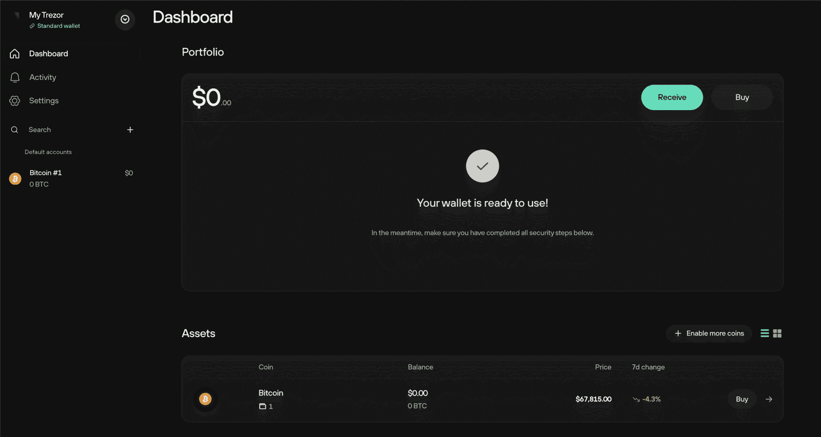 Trezor Set up and sending/receiving coins