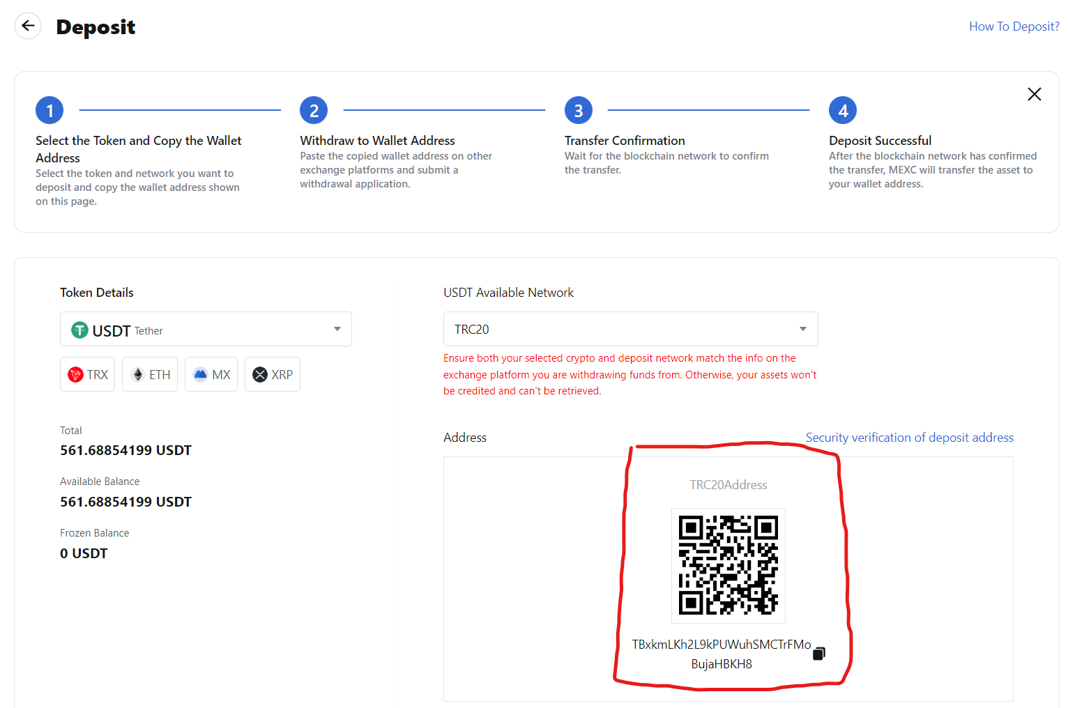 Deposit digital assets on MEXC